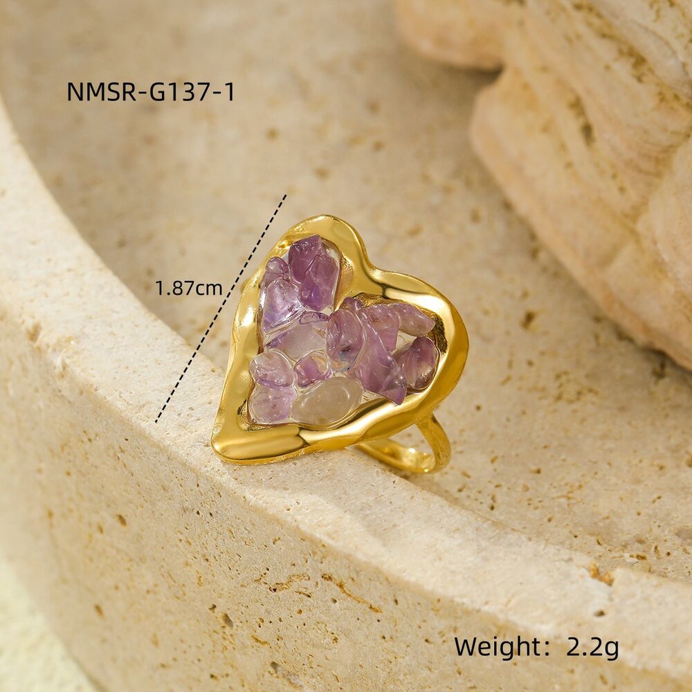Heart Stainless Steel Waterproof Gold Color Women's Adjustable Rings