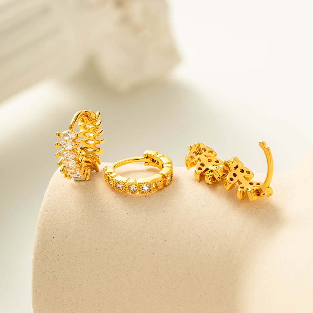 1 Stück exquisite Creolen aus Kupfer und Gold mit Zirkonia für Damen 2