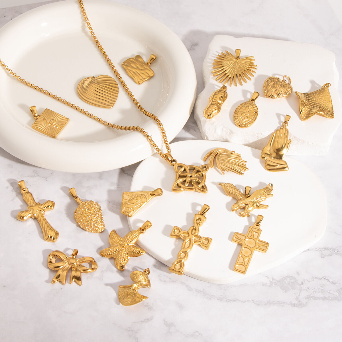1 Piece Stainless Steel Waterproof Gold Color DIY Pendants