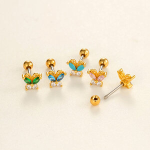 1 Piece Delicate Butterfly Copper Gold Color Zircon Women's Piercings Earrings h5 Picture3