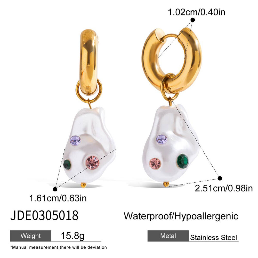 1 paio di orecchini pendenti da donna in acciaio inossidabile asimmetrico colorato, impermeabili, color oro h5Immagine2