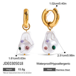 1 paio di orecchini pendenti da donna in acciaio inossidabile asimmetrico colorato, impermeabili, color oro h5 Immagine2