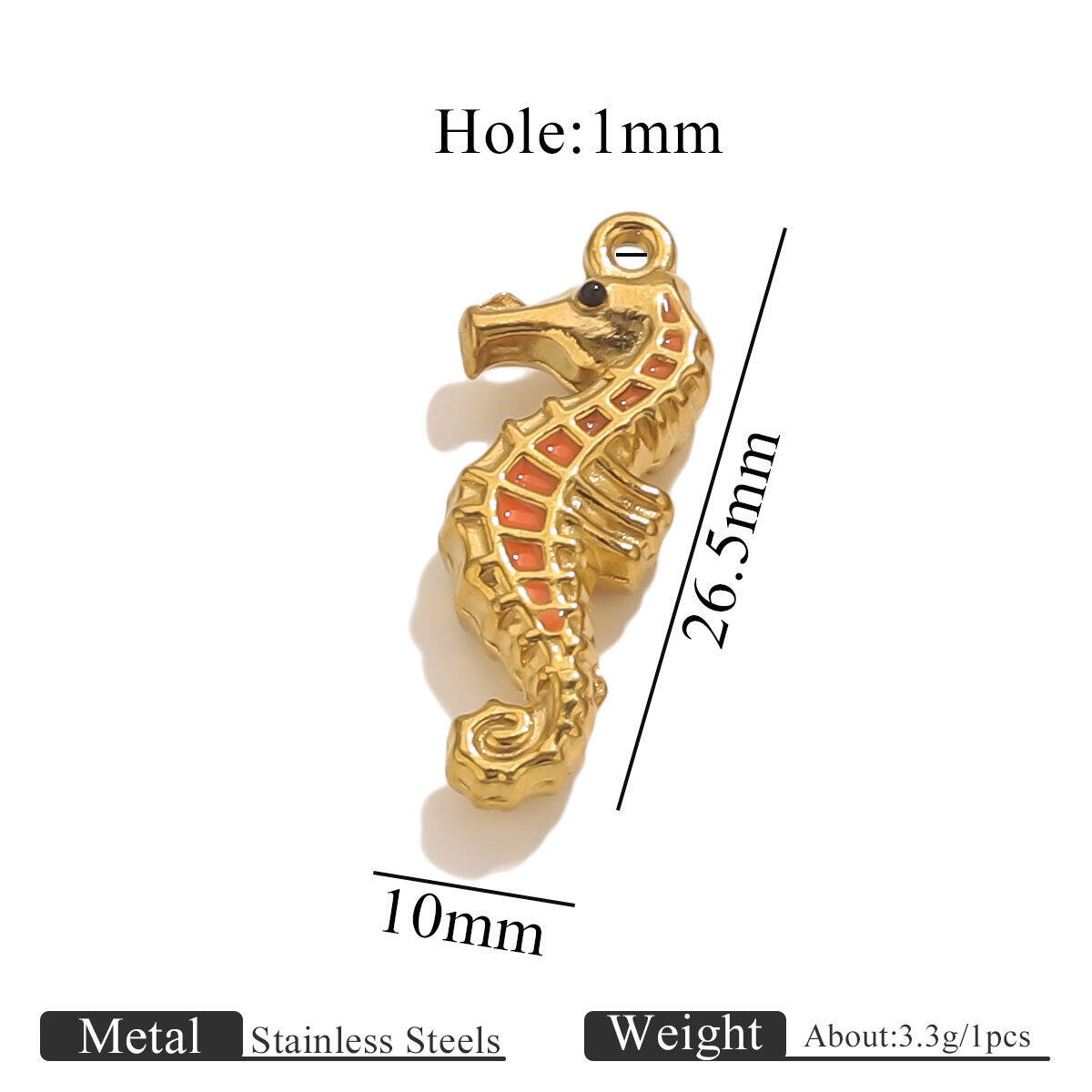 1 Piece Sea Horse Stainless Steel Waterproof Gold Color Women's Pendants 