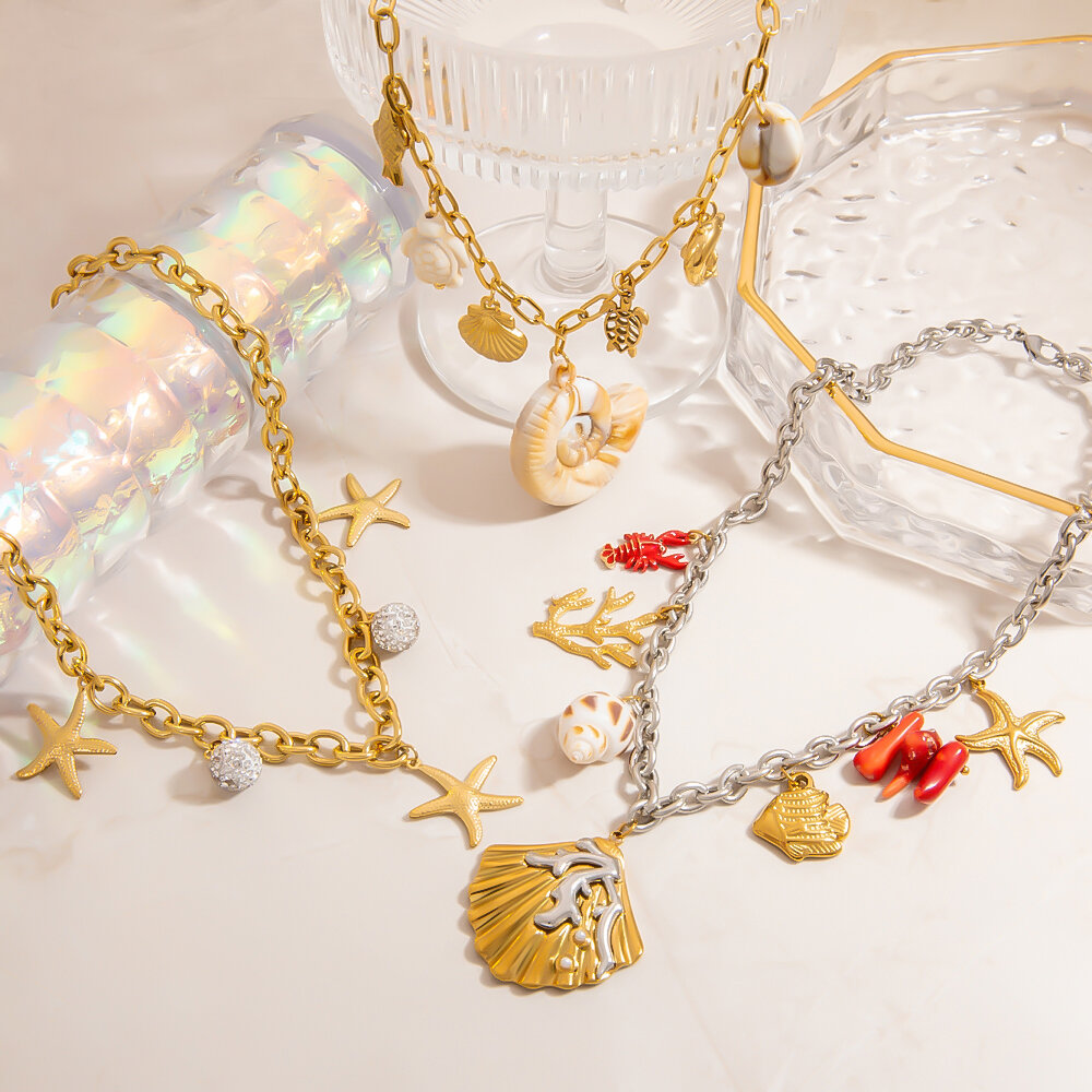 Luxurious Natural Turtle Stainless Steel Waterproof   Gold Color  Women's Pendant Necklaces