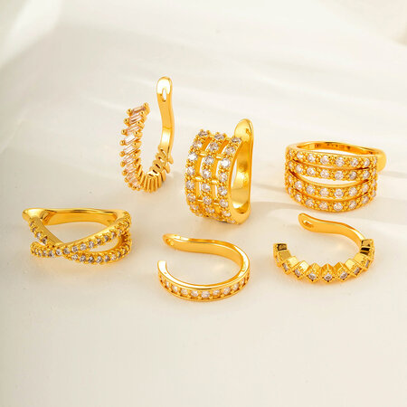 1 Piece Simple Series Simple Geometric Copper Gold Color Zircon Women's Ear Cuffs