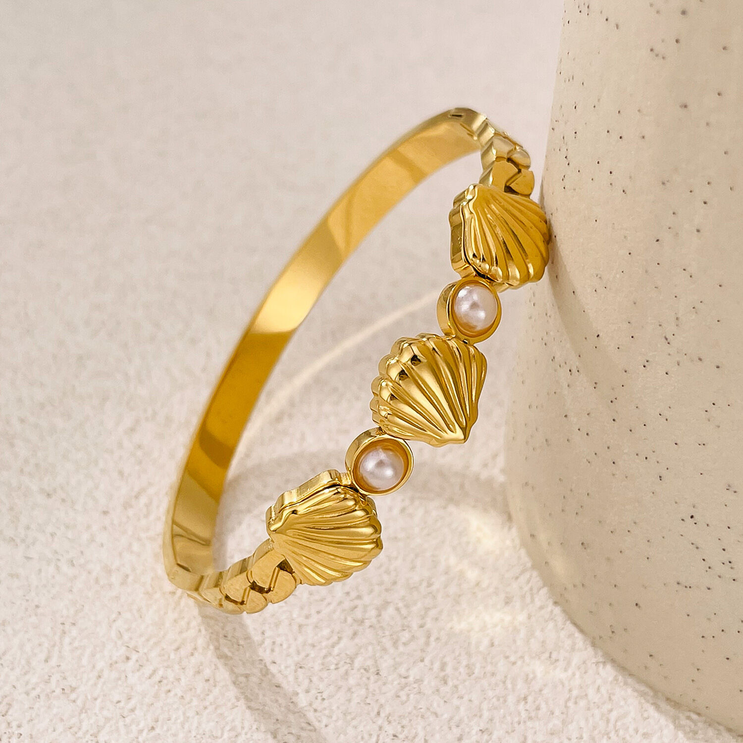 Braccialetti da donna color oro impermeabili in acciaio inossidabile con conchiglia, 1 pezzo Immagine4