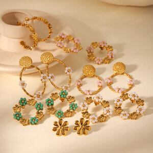 Simple Daily Flower Stainless Steel Waterproof Gold Color Women's Stud Earrings h5 Picture6