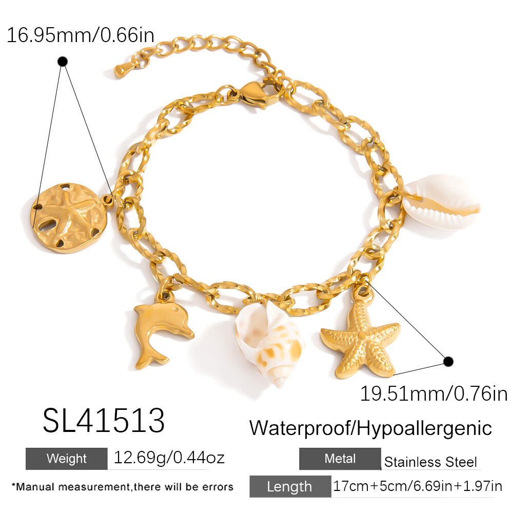 1 Stück Ozeanisches Edelstahl-Armband mit wasserdichtem Anhänger in Goldfarbe h5Bild2