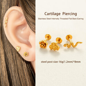 1 Piece Stainless Steel Waterproof Gold Color Piercings Earring h5 Picture4