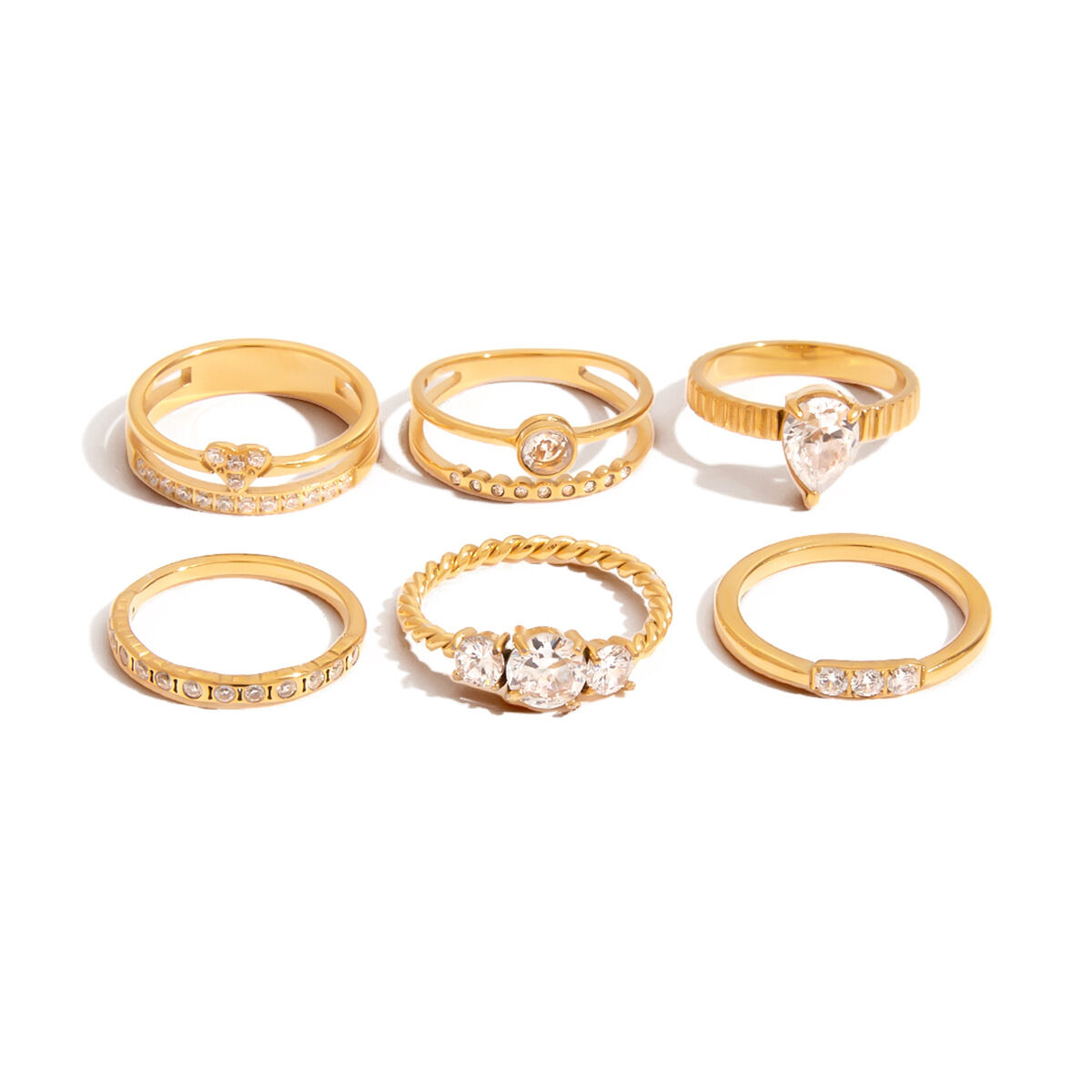 1 Piece Droplet Stainless Steel Waterproof Gold Color Women's Gemstone Rings Picture9
