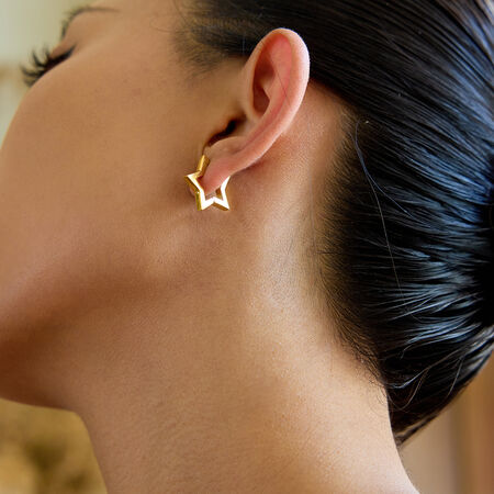 1 Pair Simple Series Classic Star Stainless Steel Waterproof Gold Color Women's Hoop Earrings 2