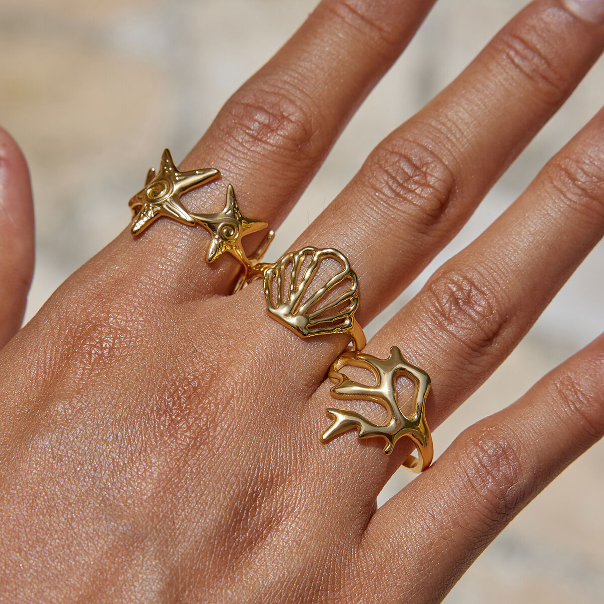 1 Stück Statement-Ring aus wasserfestem Edelstahl mit Meeresorganismenmotiv in Goldfarbe h5 Bild7