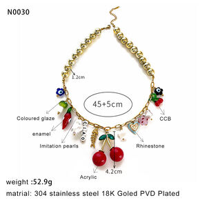 1 Piece Cherry Stainless Steel Waterproof Gold Color Pendant Necklace h5 Picture2