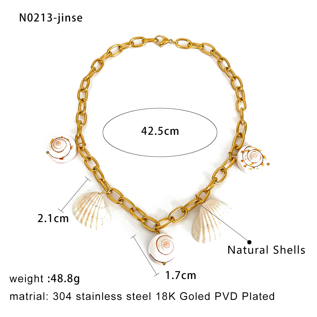 1 stuk schelp roestvrij staal goudkleurige hanger ketting h5 Afbeelding2