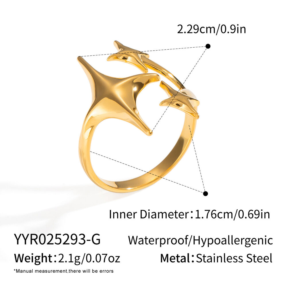 Anello con stella in acciaio inossidabile impermeabile color oro da 1 pezzo