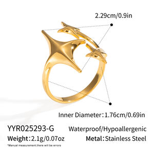 Anello con stella in acciaio inossidabile impermeabile color oro da 1 pezzo h5