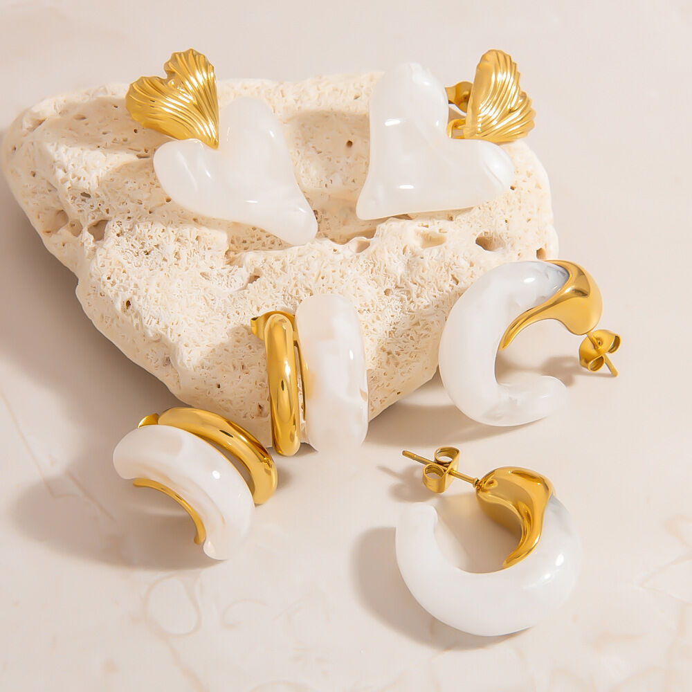 Orecchini pendenti geometrici da donna in acciaio inossidabile, impermeabili, color oro, in acrilico h5 Immagine2