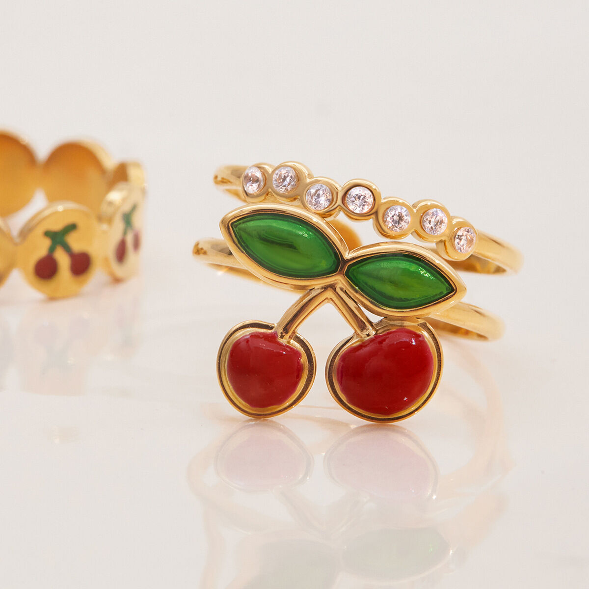 1 Piece Cherry Stainless Steel Waterproof Gold Color Statement Rings h5 Picture5