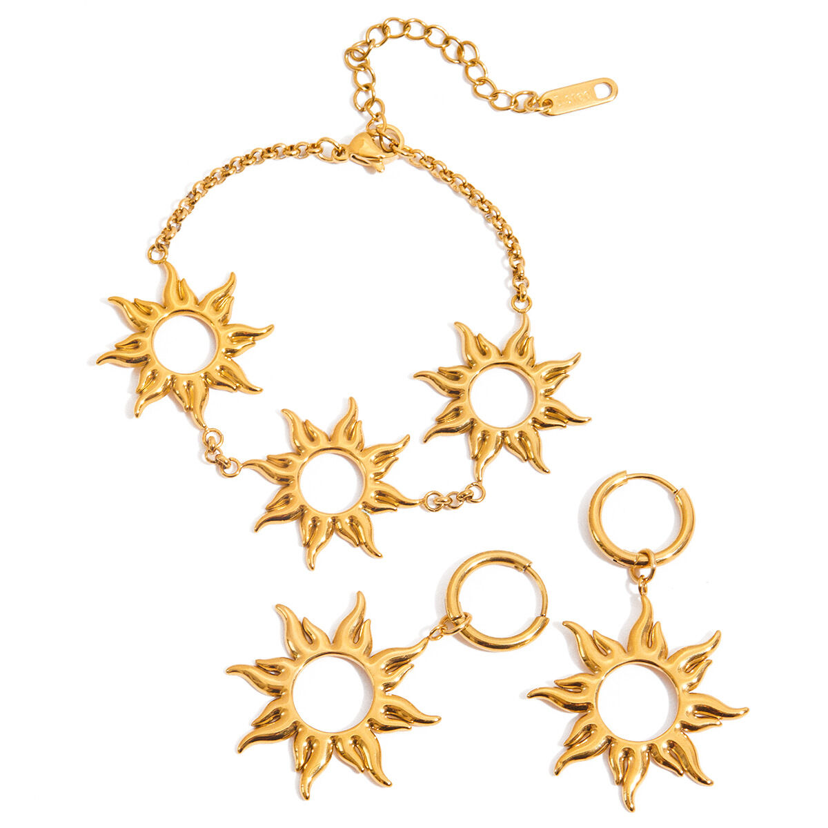1 Pair Classic Series Classic Sun Stainless Steel Waterproof Gold Color Women's Earring Sets Picture9