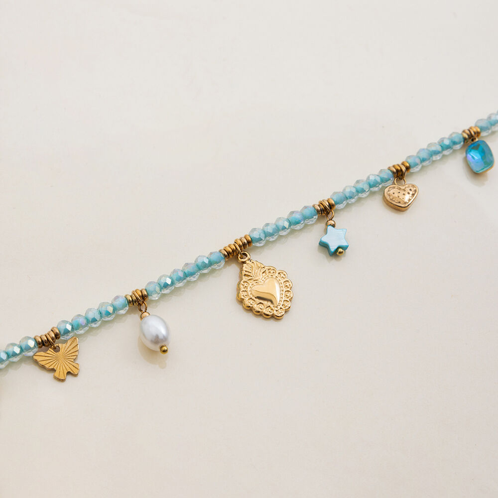 1 Piece Delicate Heart Blue Stainless Steel Waterproof Gold Color Women's Pendant Necklaces h5Picture8