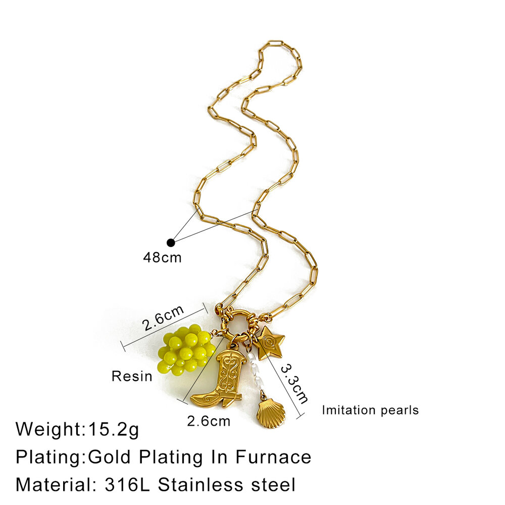 Collana con ciondolo color oro impermeabile in acciaio inossidabile a forma di uva, 1 pezzo h5Immagine2