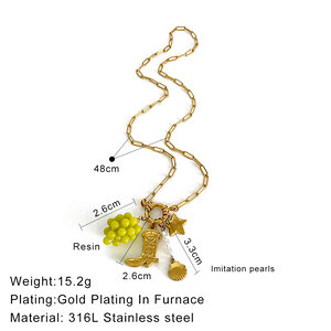 Collana con ciondolo color oro impermeabile in acciaio inossidabile a forma di uva, 1 pezzo h5 Immagine2