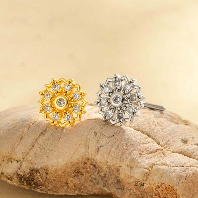 1 pezzo di orecchino al naso da donna in zircone color rame e oro con fiore abbagliante