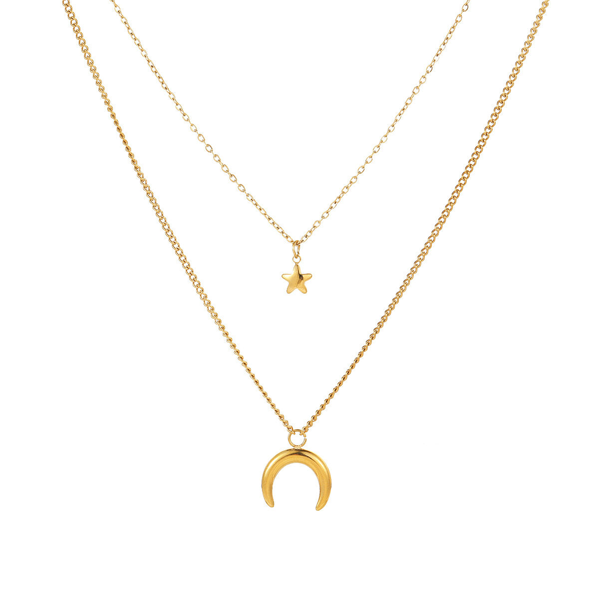 Elegant Sun/Moon Stainless Steel Waterproof  Gold Color Women's Layered Necklaces h5 Picture5