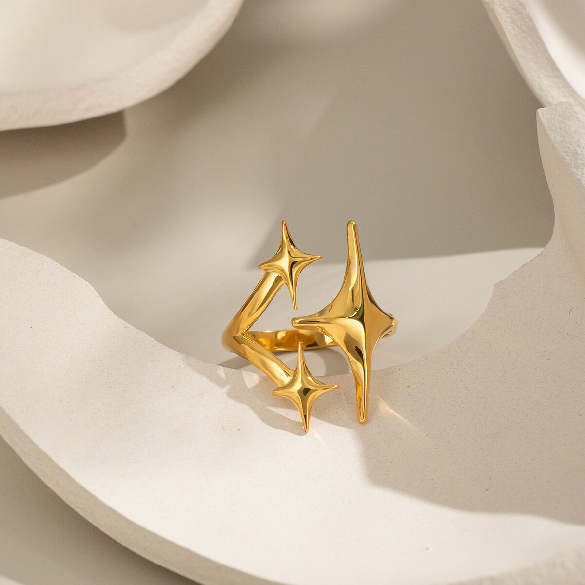 1 Piece Star Stainless Steel Waterproof Gold Color Statement Ring