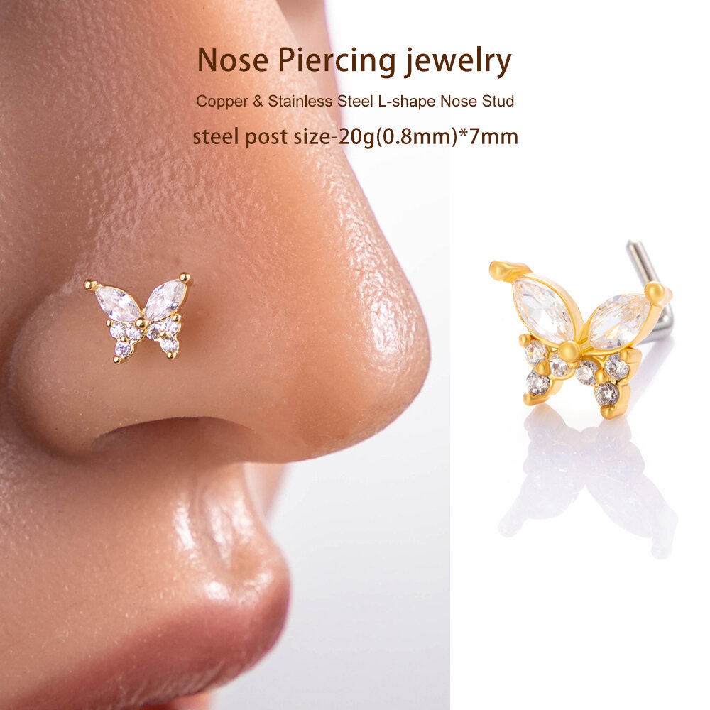 1 Piece Copper Gold Color Zircon  Nose Stud Picture5