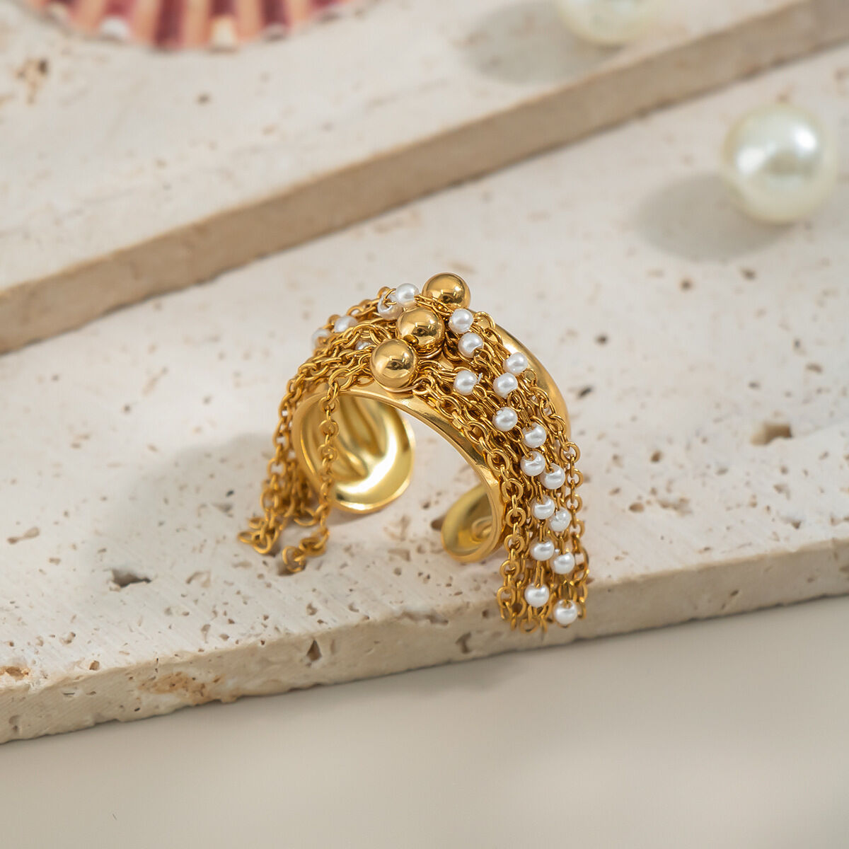 1 Stück luxuriöser, wasserdichter Statement-Ring aus Edelstahl in Goldfarbe h5Bild2
