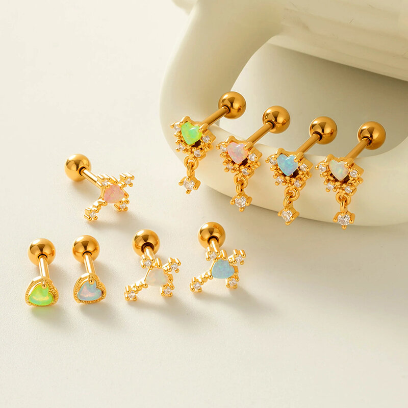 1 Piece Copper Gold Color Zircon Piercings Earrings