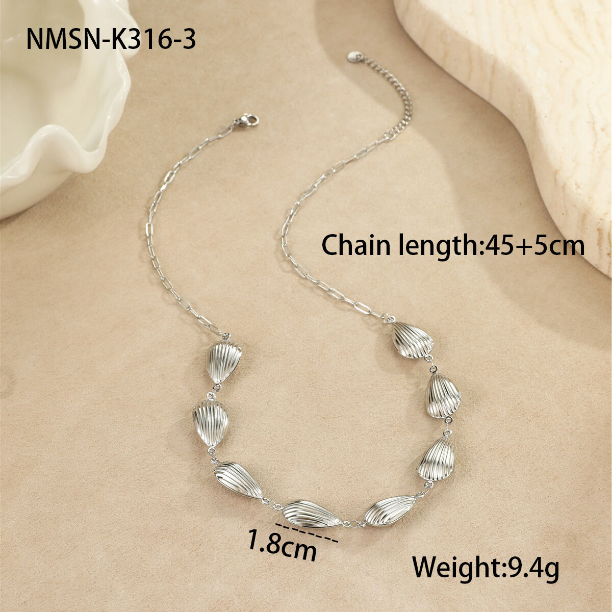 NMSN-K316-3 Collana lunga in acciaio con conchiglia Immagine9