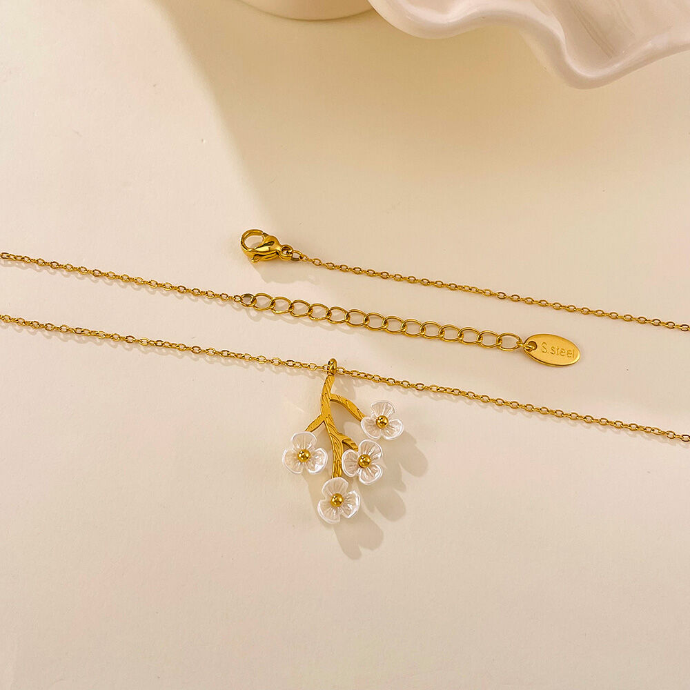 1 pezzo di collana con ciondolo da donna in acciaio inossidabile color oro impermeabile con fiore delicato h5 Immagine5