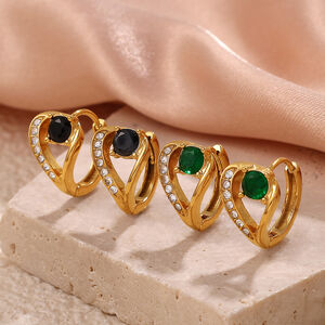 1 Pair Stainless Steel Waterproof Gold Color Crystal Hoop Earrings h5 Picture2