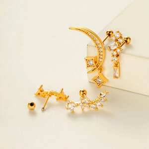 1 Stück Simple Series Einfache geometrische Kupfer Gold Farbe Zirkon Damen Piercings Ohrringe h5 Bild3