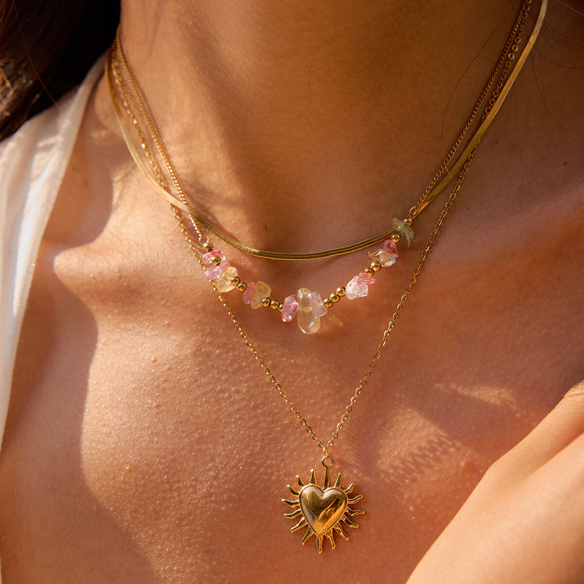 1 Piece Elegant Sun Stainless Steel Waterproof Gold Color Women's Layered Necklaces