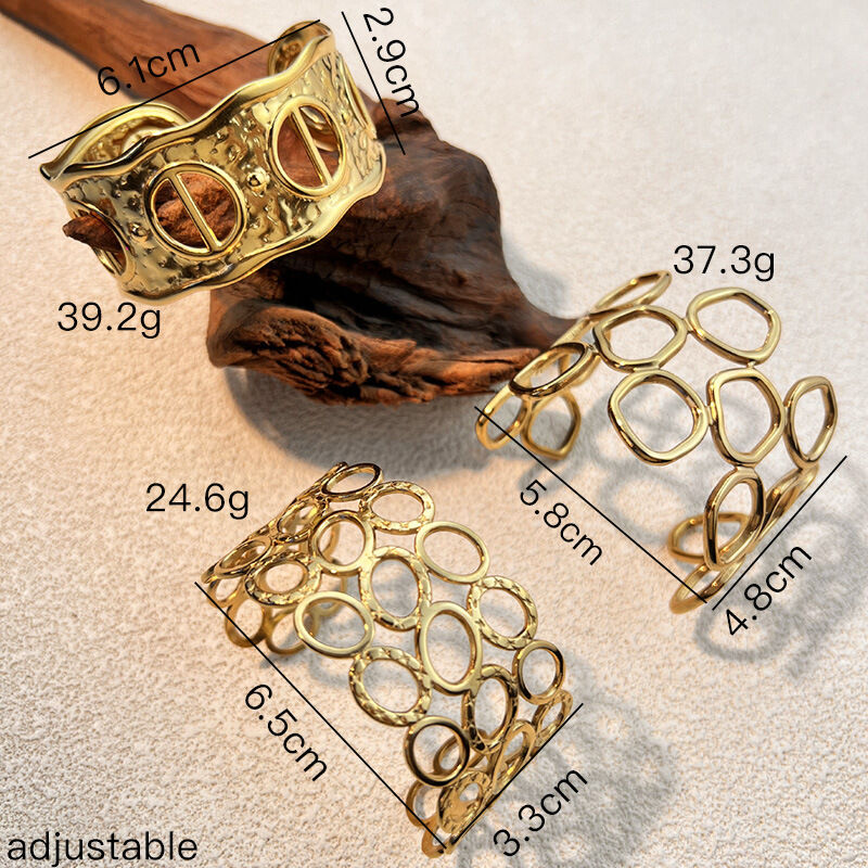 1 Piece Classic Stainless Steel Waterproof Gold Color Cuff Bracelet Picture4