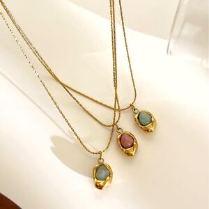 1 Piece Stainless Steel Waterproof Gold Color Natural Stone Pendant Necklace h5 Picture5