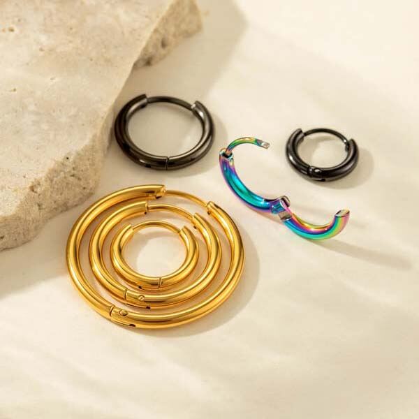 1 Piece Classic Circle Stainless Steel Waterproof Gold Color Women's Hoop Earrings h5 Picture4