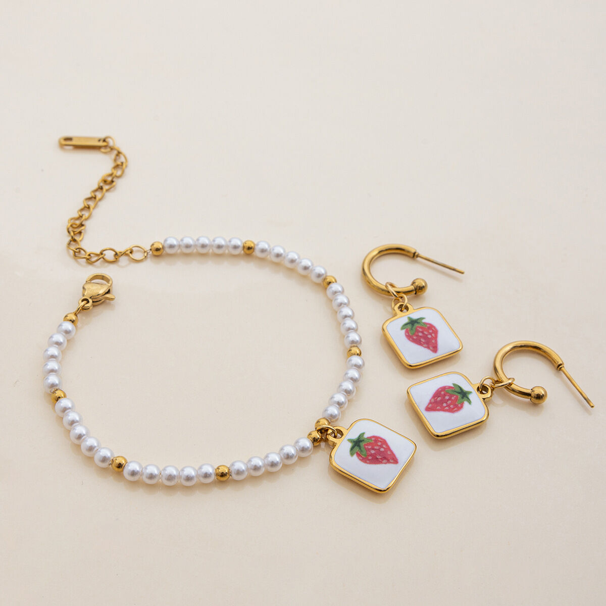 1 Pair Natural Cherry Stainless Steel Waterproof Gold Color Women's Pendant Necklaces h5 Picture6