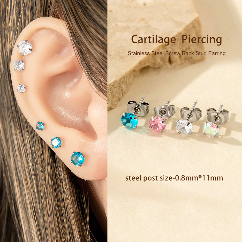 1 Piece Simple Stainless Steel Waterproof Gold Color Zircon Piercings Earring Picture4