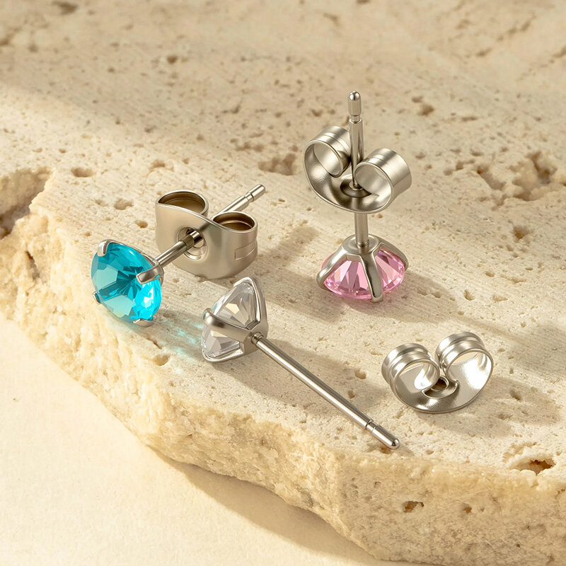 1 Piece Simple Stainless Steel Waterproof Gold Color Zircon Piercings Earring 2