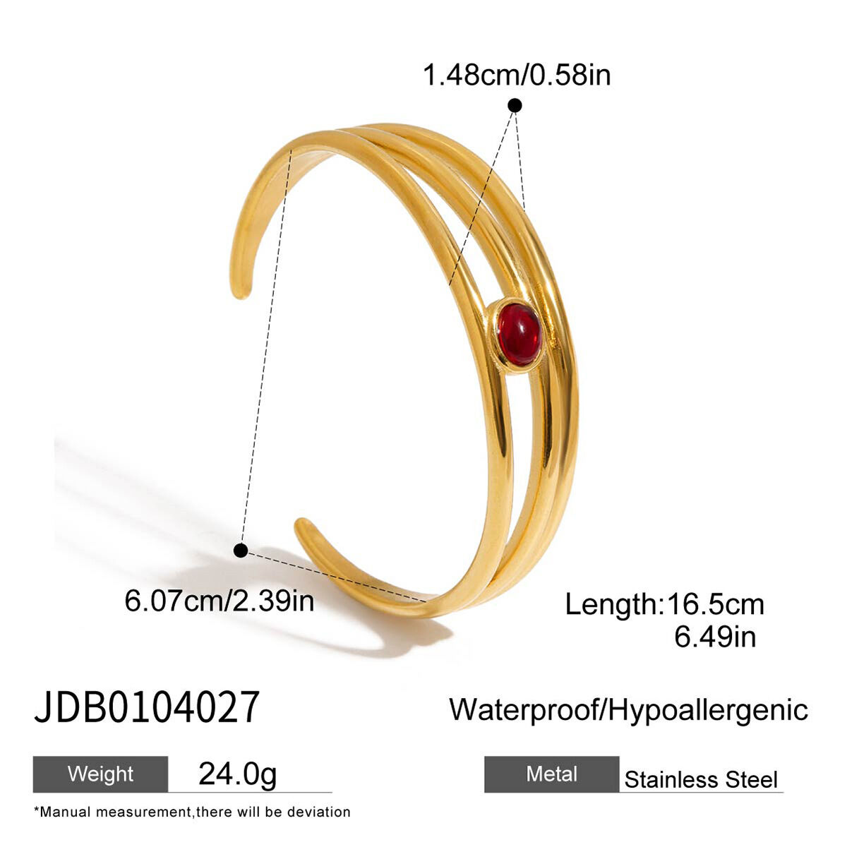 1 Piece Classic Strip Stainless Steel Waterproof Gold Color Women's Bangles h5 Picture2