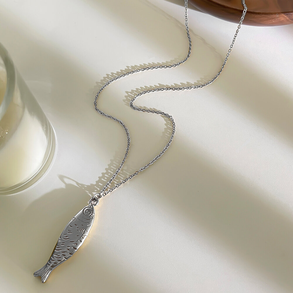 1 Piece Stainless Steel Waterproof Fish Gold Color Pendant Necklace Picture5