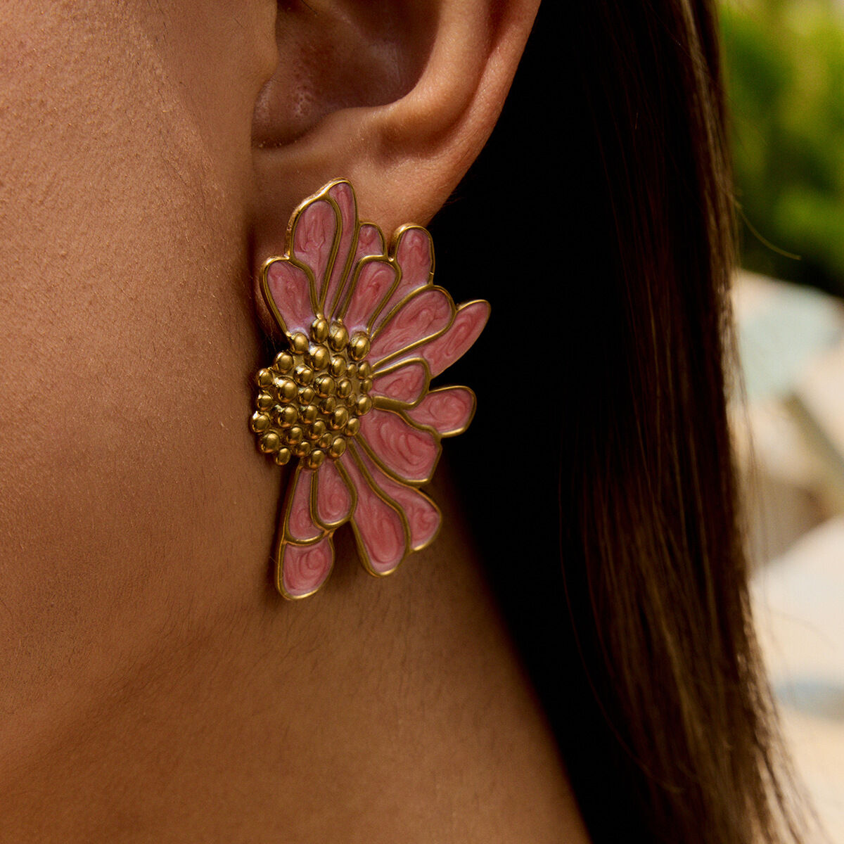 1 Pair Colorful Series Sweet Flower Stainless Steel Waterproof Gold Color Women's Stud Earrings Picture5