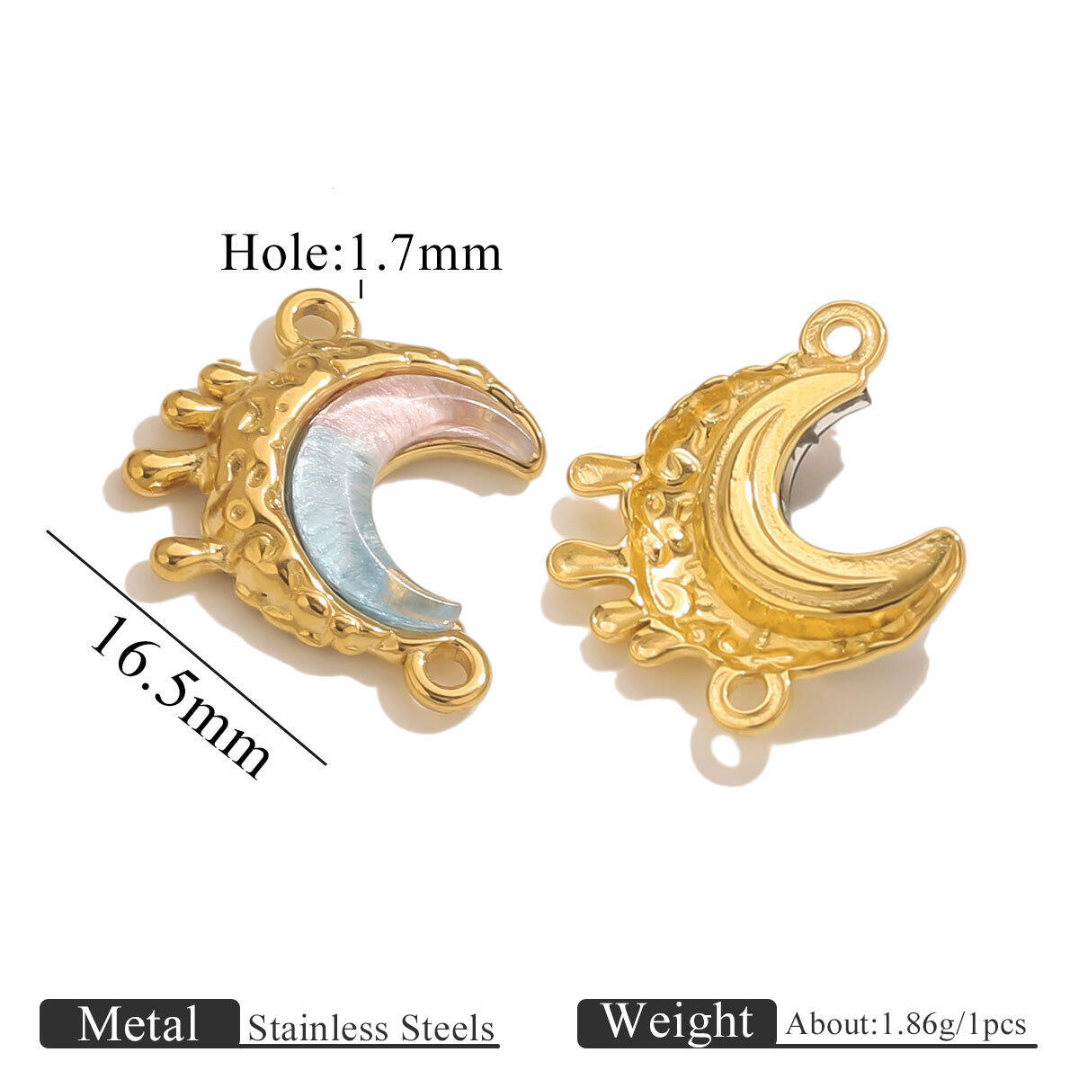 Golden Double Hole Moon-Pink+Blue Picture4
