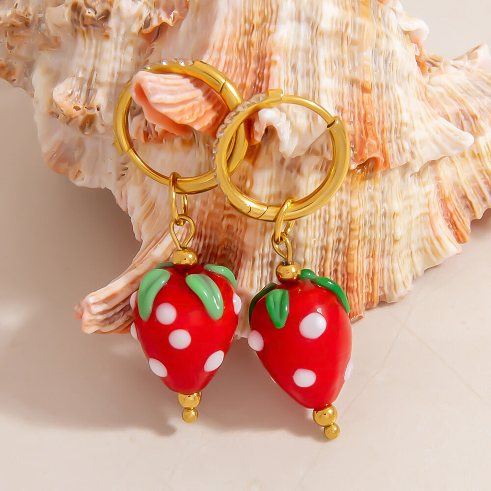 Boucles d'oreilles pour femmes faites à la main, série romantique, fruits h5 Image3