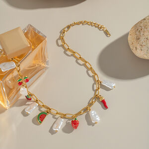 Collier pendentif doré étanche en acier inoxydable, 1 pièce, représentant un fruit sucré h5 Image3