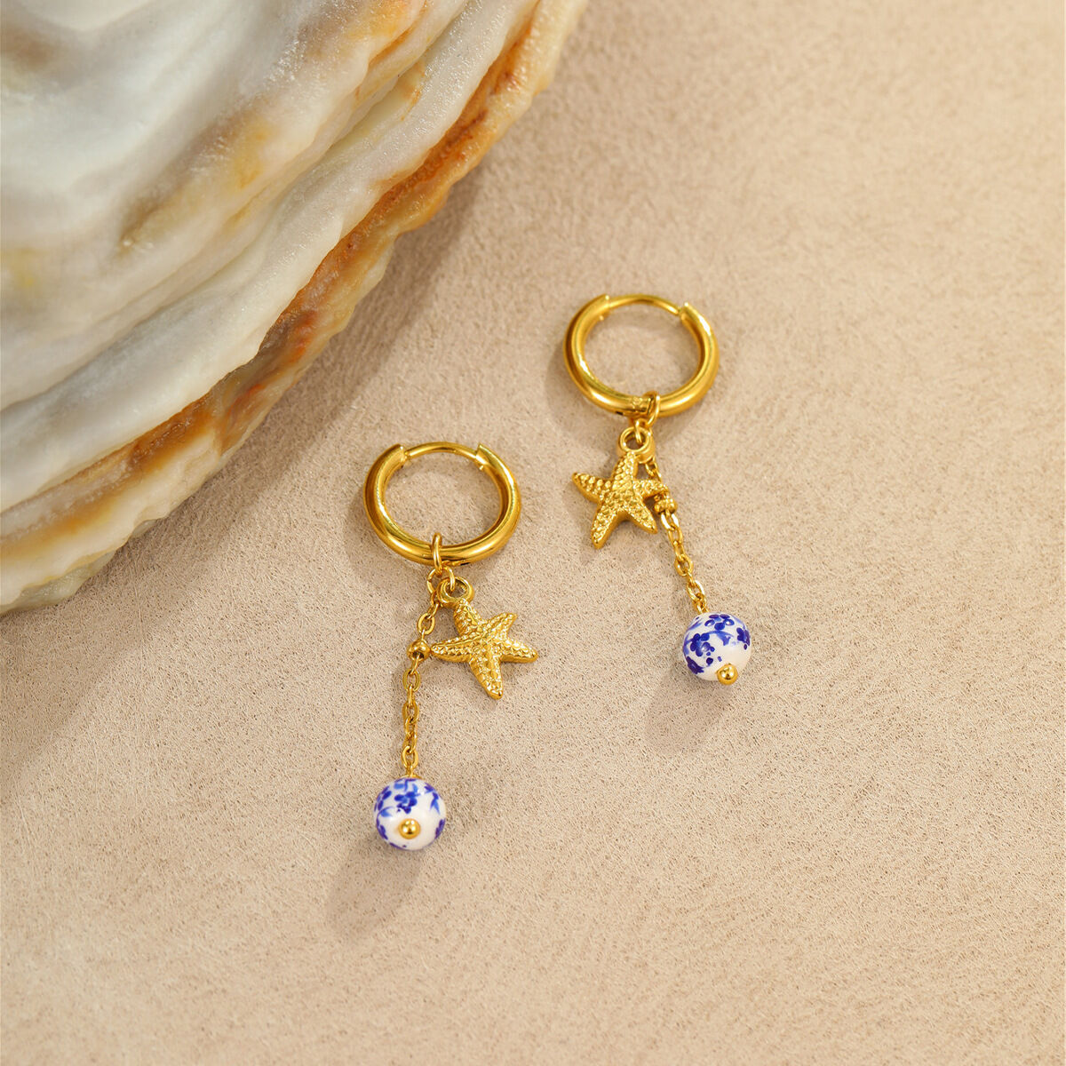 Vacation Geometric Stainless Steel Waterproof  Gold Color Women's Dangle Earrings Picture3